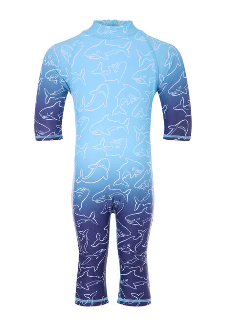 Younger Boy Sun Safe Shark Print Swimsuit