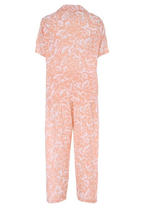 Womens Peach Floral Pyjama Set