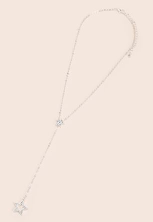 Womens Silver Long Star Drop Style Necklace