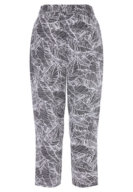 Womens Black & White Palm Print Relaxed Fit Trousers