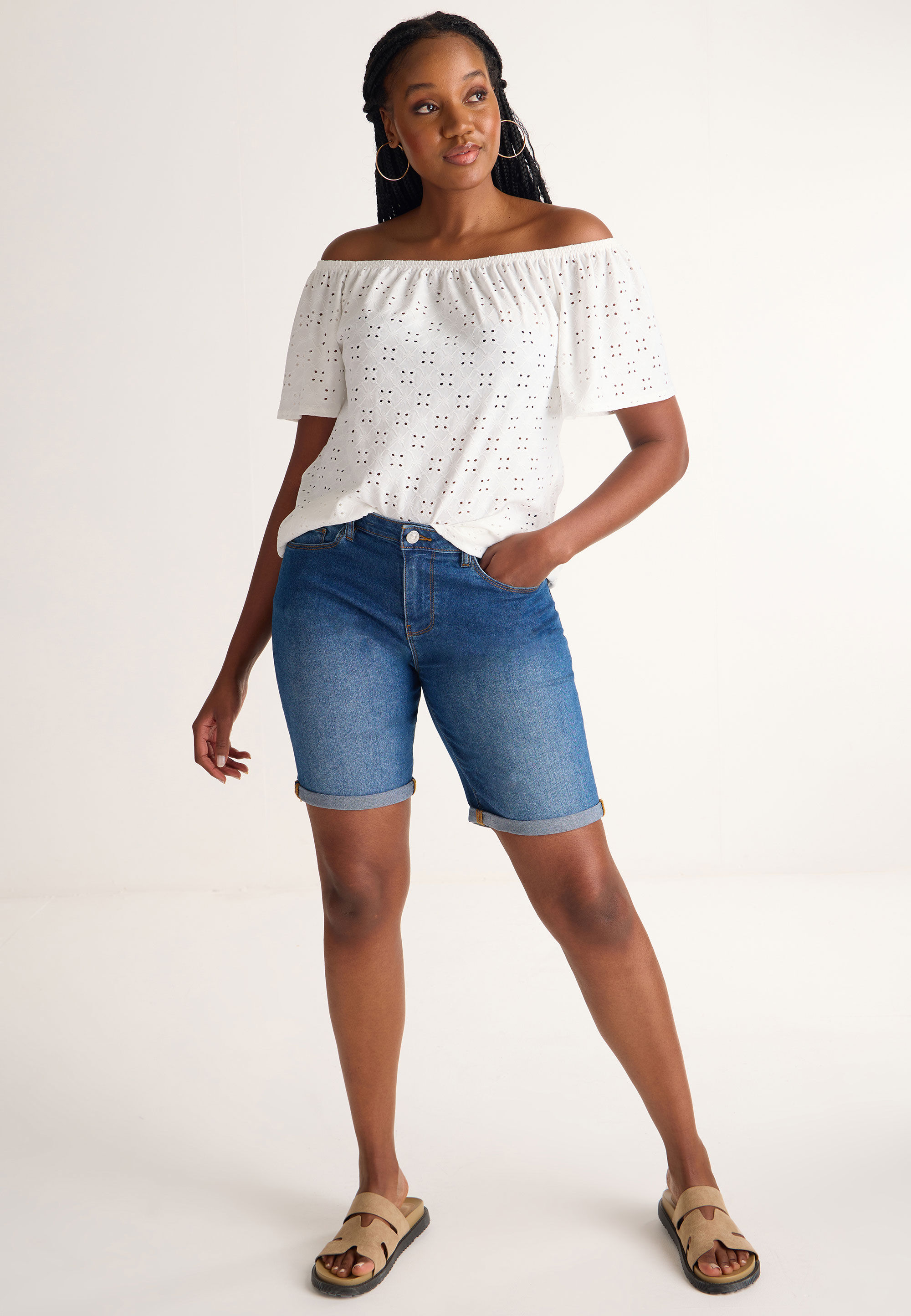 Women s Denim Shorts High Waisted Denim Shorts Peacocks