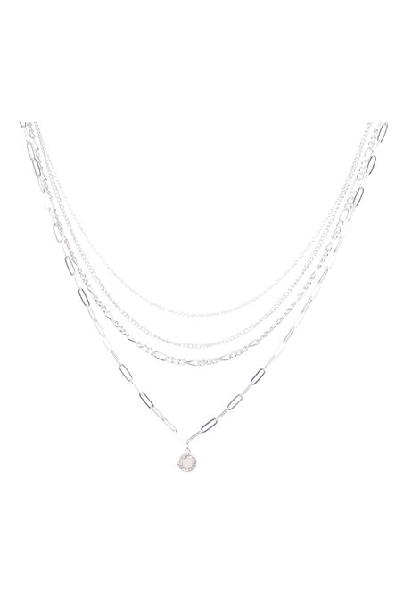 Womens Silver Multi Chain Diamante Necklace