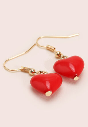 Womens Red Enamel Heart Earrings