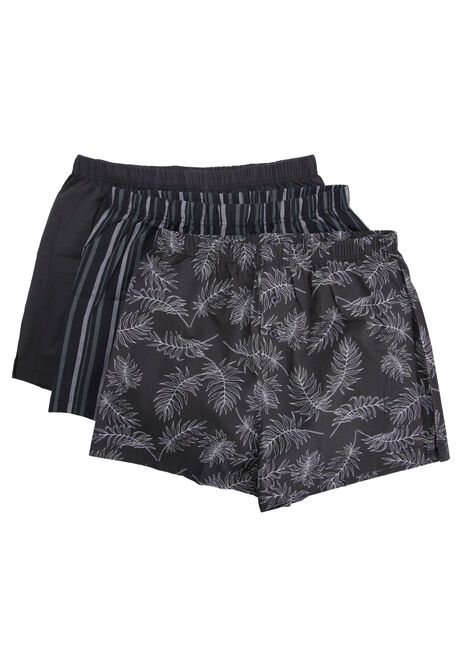 Mens 3pk Grey Leaf Woven Boxers