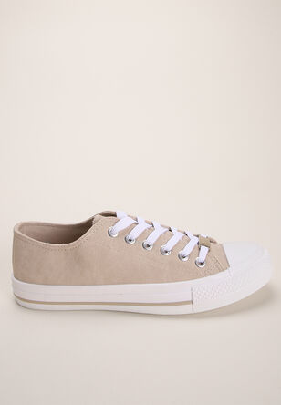 Womens Taupe Casual Lace up Trainer 