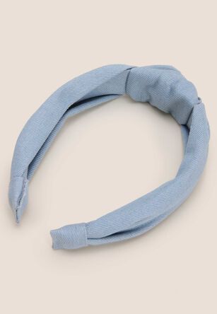 Womens Blue Denim Front Knot Headband