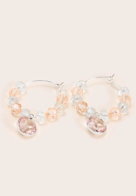 Womens Silver & Peach Gem Hoop Earrings