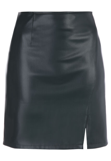 Womens Green Plain PU Mini Skirt