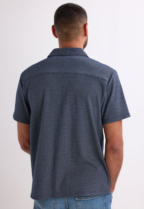 Mens Navy Jacquard Jersey Short Sleeve Shirt
