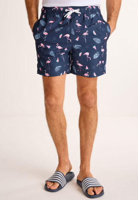 Mens Navy Flamingo Print Swim Short