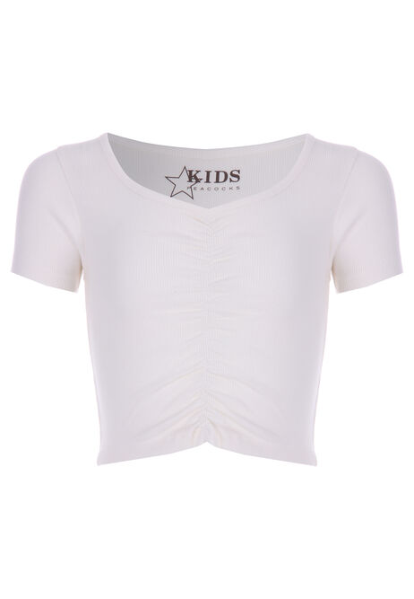 Older Girls Cream Ruched Front Cropped T-shirt