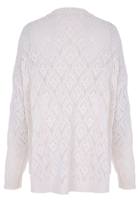Womens Ecru Midi Diamond Cardigan