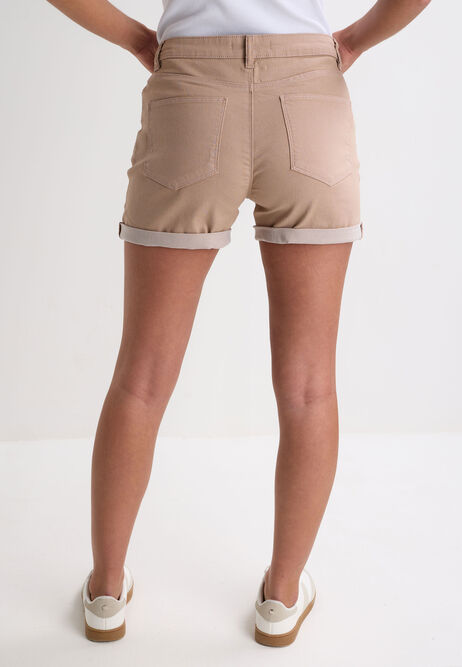 Womens Mink Brown Mid Length Denim Shorts