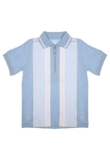 Younger Boys Blue Stripe Zip Polo Shirt