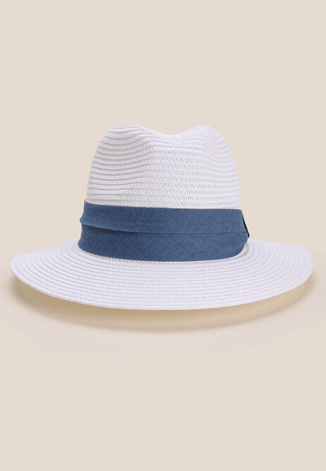 Womens White Denim Fedora Hat