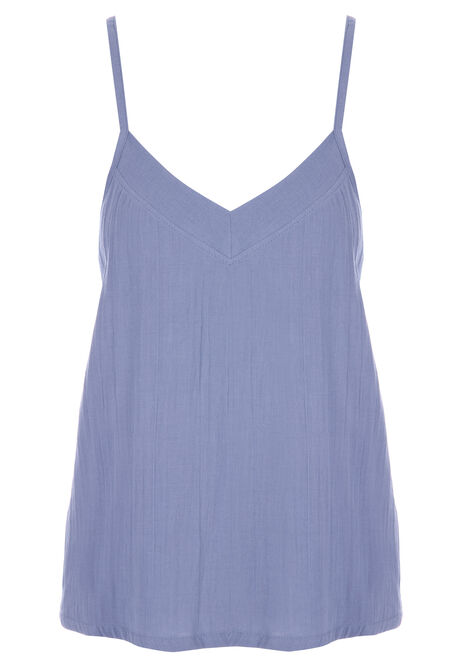 Womens Blue Cotton Double Layer Cami Top