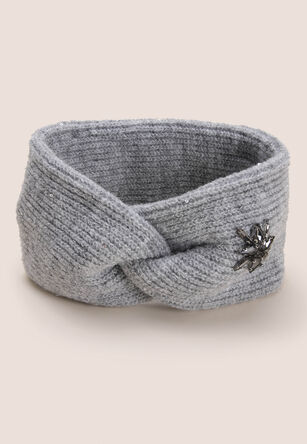 Womens Grey Embellished Knitted Headband