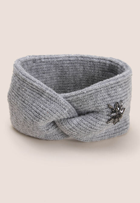 Womens Grey Embellished Knitted Headband