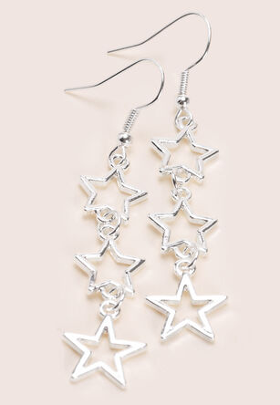 Womens Silver Stars Drop Earrings
