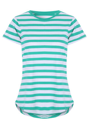 Womens Green Horizontal Stripe Roll Sleeve T-shirt