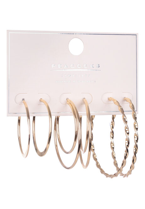 Womens 3pk Gold Hoop Earrings
