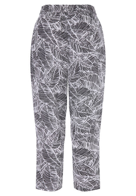 Womens Black & White Palm Print Relaxed Tapered Trousers