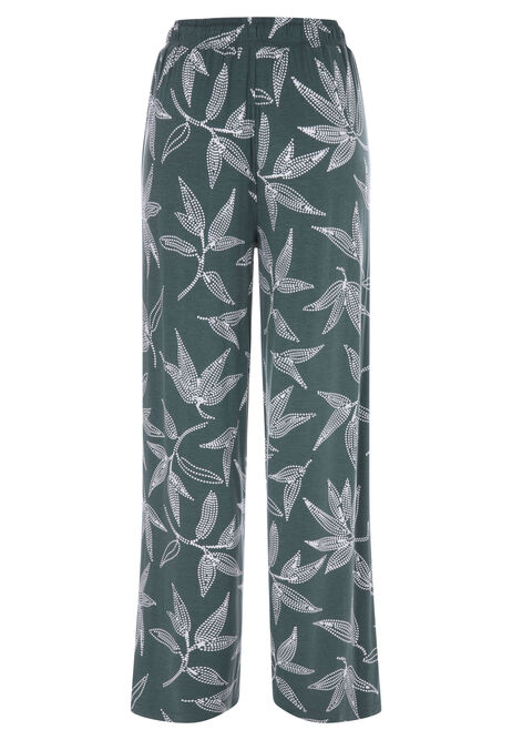 Womens Sage Leaf Print Wide Leg Trousers