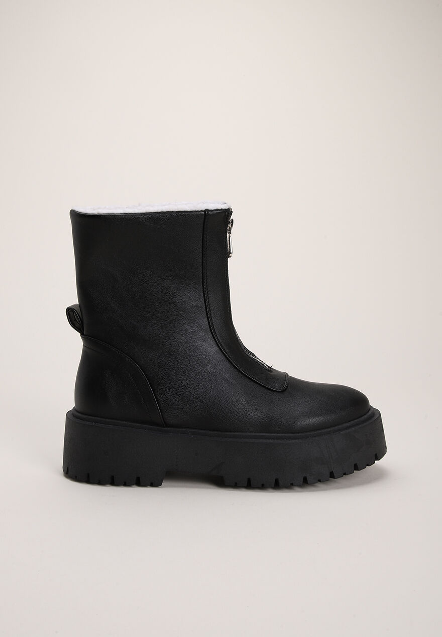 Womens Plain Black Zip Front Ankle Boots | Peacocks