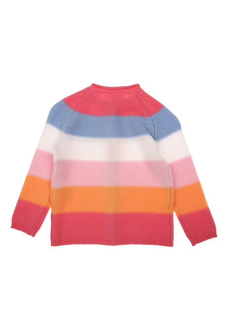 Younger Girls Pink Multi Stripe Knitted Cardigan