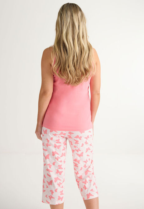 Womens Pink Butterfly Vest Pyjama Set
