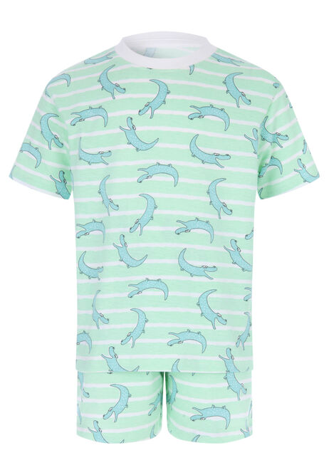 Younger Boys Green Crocodile Shorts Pyjama Set
