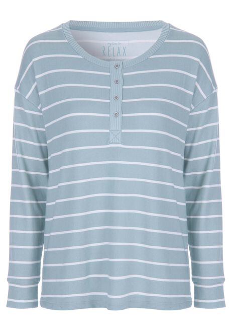 Womens Sage Stripe Soft Touch Henly Pyjama Top