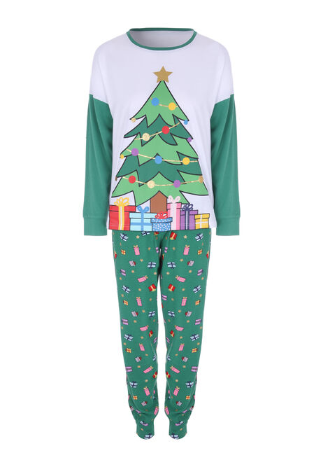 Womens Green Christmas Tree Novelty Pyjama Set