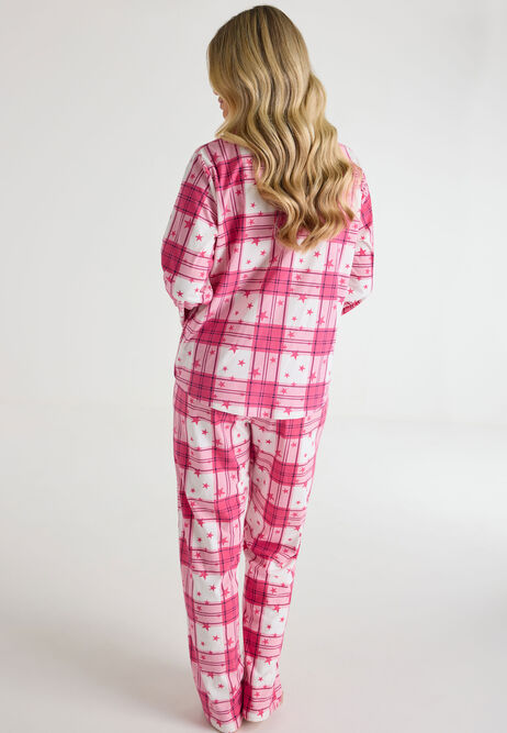 Womens Hot Pink Check and Star Print Pyjama Set