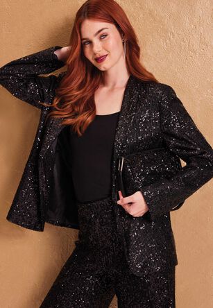 Womens Black Sparkle Sequin Blazer