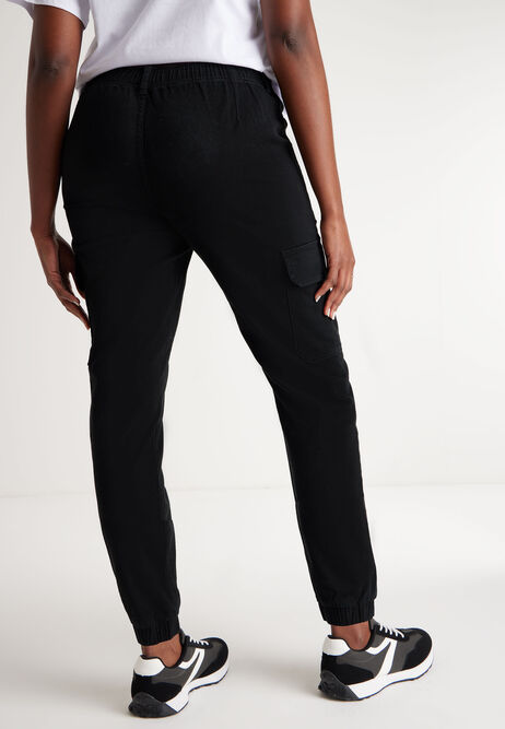 Womens Black Cargo Cuffed Jeans