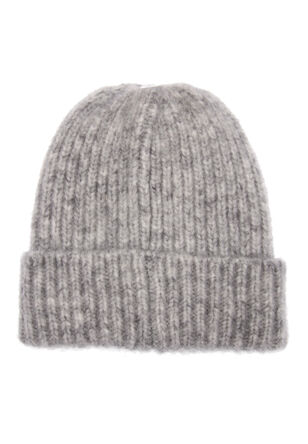 Womens Light Grey Ribbed Knitted Beanie Hat