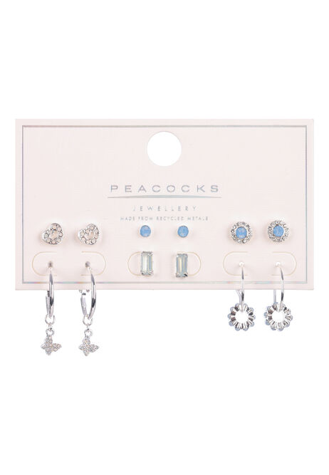Womens 6pk Silver and Blue Earrings Set