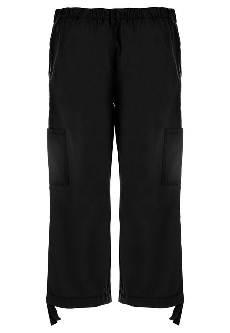 Womens Black Wash Cropped Cargo Trousers