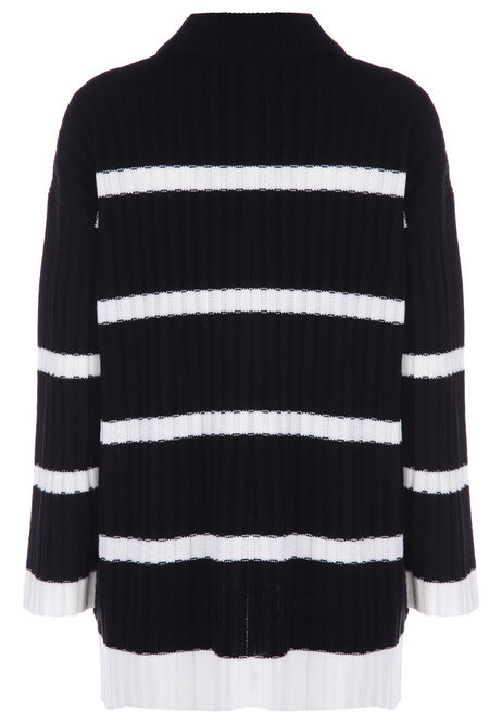 Womens Black & White Stripe Knitted Longline Jumper