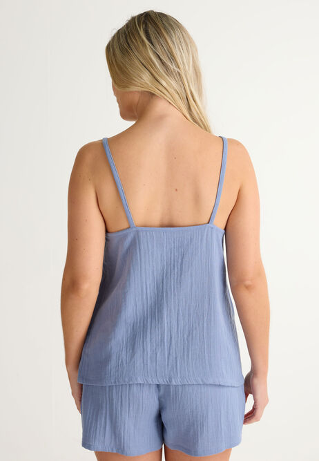 Womens Blue Cotton Double Layer Cami Top