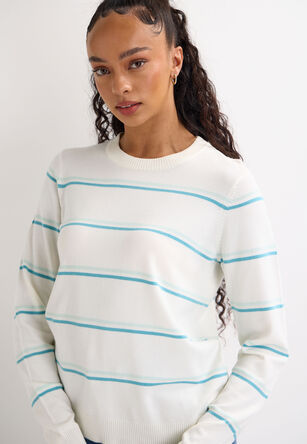 Womens Light Green Stripe Crew Neck Jumper