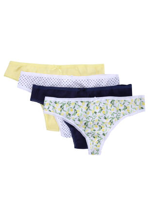 Womens 4pk Lemon Spot Print Thongs