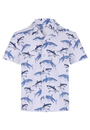 Younger Boys White Shark Print Shirt
