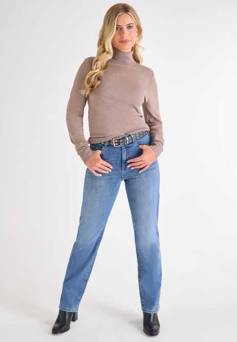 Womens Camel Plain Roll Neck Knitted Jumper