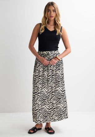 Womens Black & White Zebra Print Midi Skirt