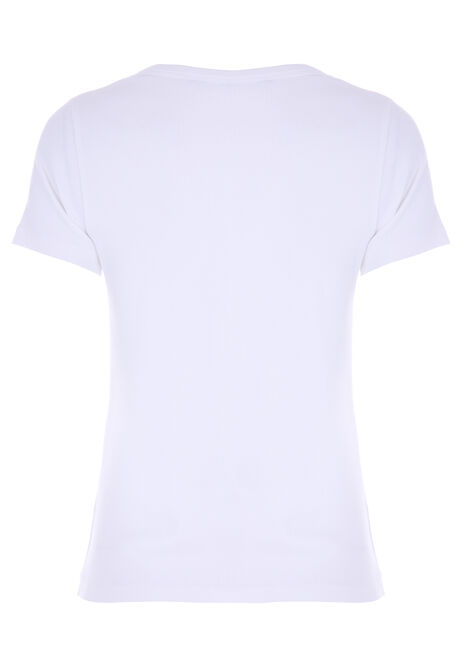 Womens White V-Neck Placket Short Sleeve Top