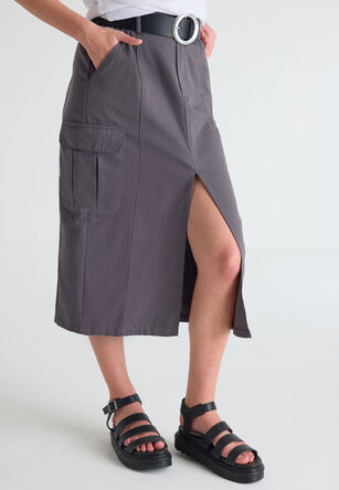 Womens Charcoal Denim Cargo Skirt