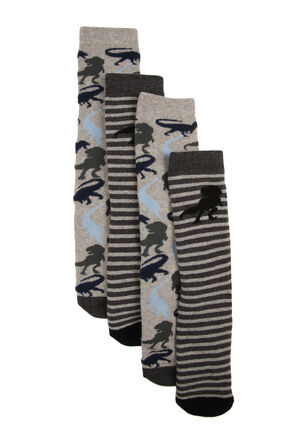 Boys 2pk Grey Dinosaur Slipper Socks