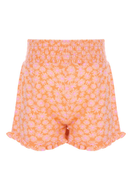 Younger Girls  Peach Daisy Crinkle Shorts